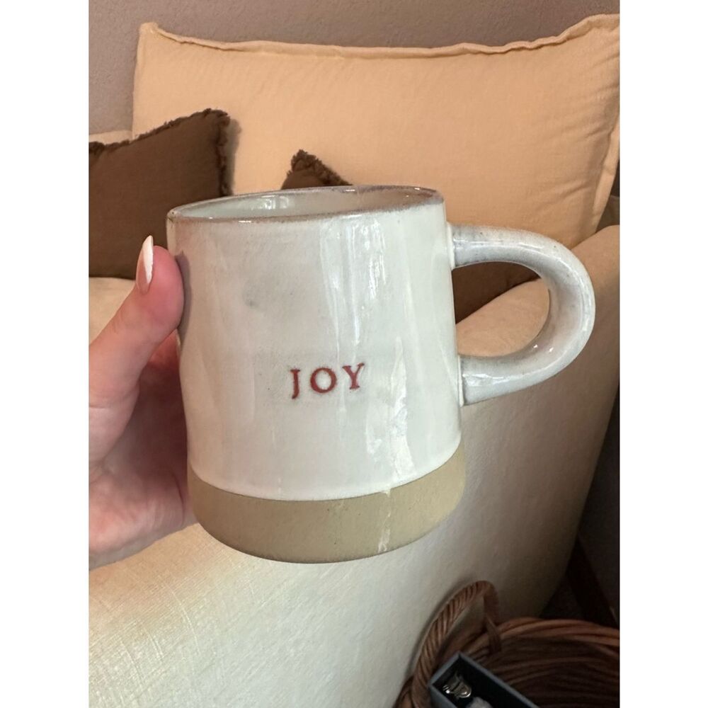 Hearth & Hand White and Tan 'JOY' Ceramic Mug